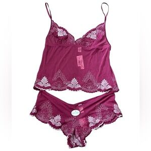 ACT International fuchsia embroidered camisole & boy short sleep set lingerie